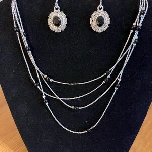 Liz Claiborne 4 strand necklace and earrings set on card with hang tag 16”